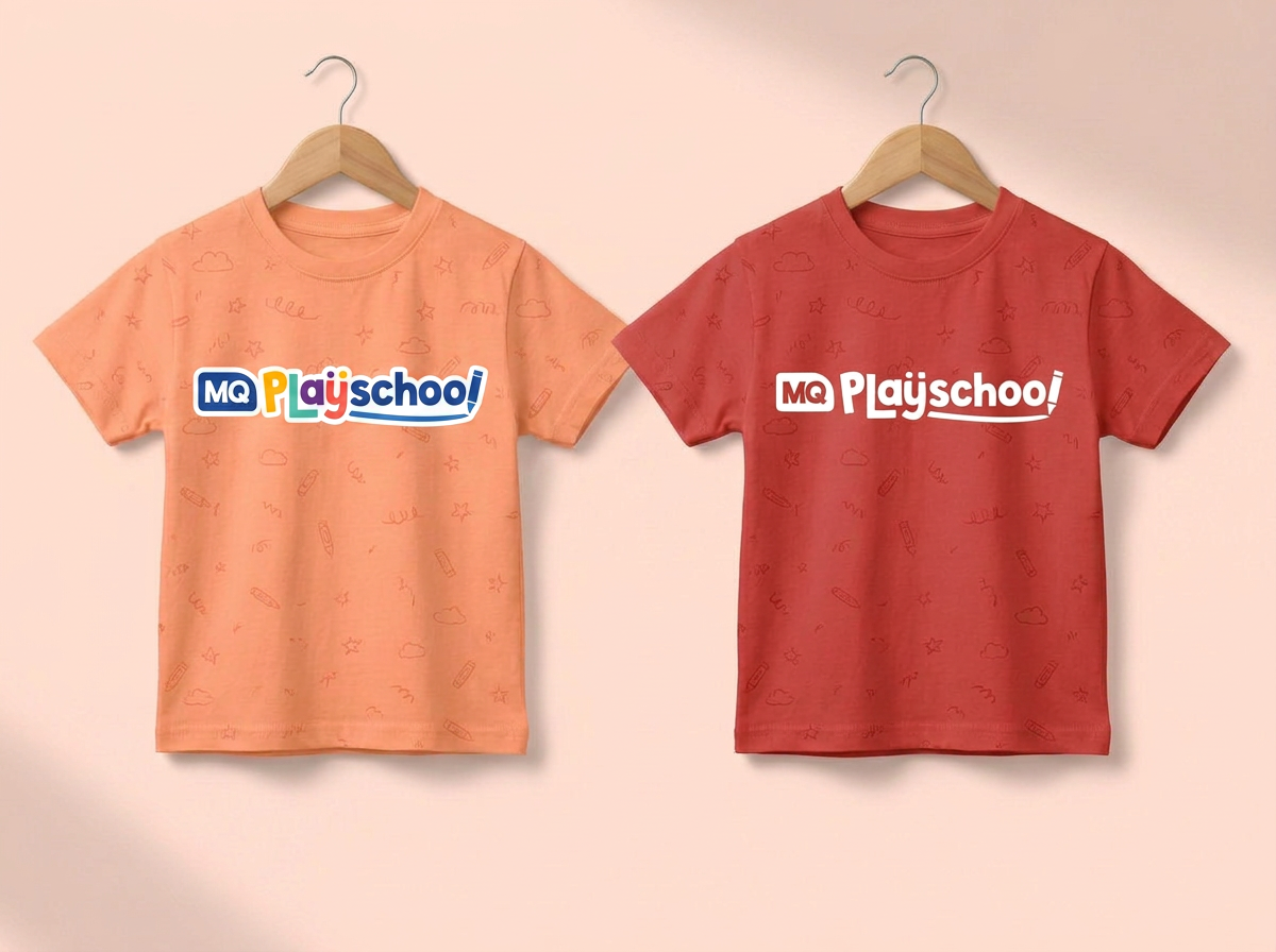 School t-shirts mockup in Light Salmon and Burnt Red